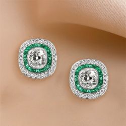 Vintage Cushion Cut White Sapphire Stud Earrings For Women