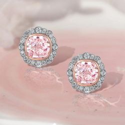 Art Deco Cushion Cut Pink Sapphire Stud Earrings For Women
