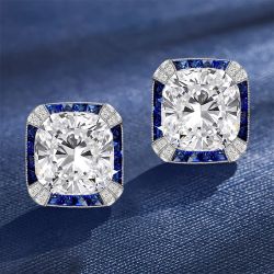 Vintage Halo Cushion Cut White Sapphire Stud Earrings