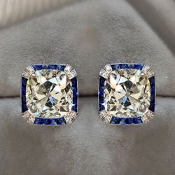 Vintage Halo Cushion Cut White Sapphire Stud Earrings