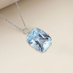 Classic Cushion Cut Aquamarine Pendant Necklace For Women