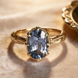 Golden Oval Cut Blue Sapphire Engagement Ring For Women