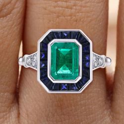 Vintage Emerald Cut Emerald Sapphire Engagement Ring