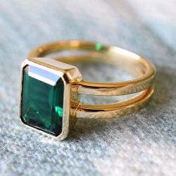 Solitaire Emerald Cut Emerald Sapphire Engagement Ring