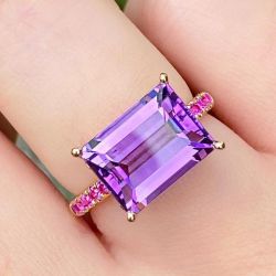 Rose Gold Emerald Cut Purple Sapphire Engagement Ring