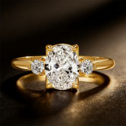 Three Stone Golden Oval Cut White Sapphire Engagement Ring Promise Ring