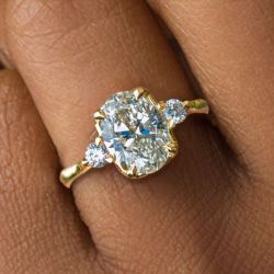 Three Stone Golden Oval Cut White Sapphire Engagement Ring Promise Ring