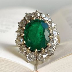 Vintage Halo Oval Cut Emerald Sapphire Engagement Ring