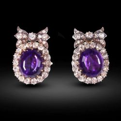 Art Deco Oval Cut Purple Sapphire Stud Earrings For Women