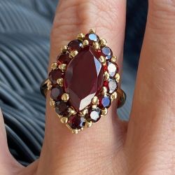 Golden Halo Marquise Cut Garnet Sapphire Engagement Ring