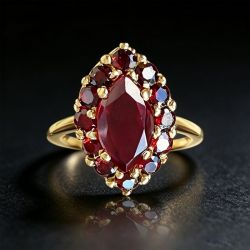 Golden Halo Marquise Cut Garnet Sapphire Engagement Ring