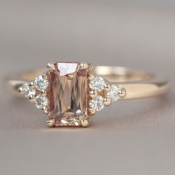 Golden Emerald Cut Champagne Sapphire Engagement Ring