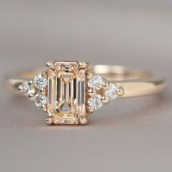 Golden Emerald Cut Champagne Sapphire Engagement Ring