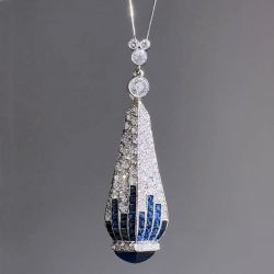 Art Deco Cabochon Cut Blue Sapphire Pendant Necklace