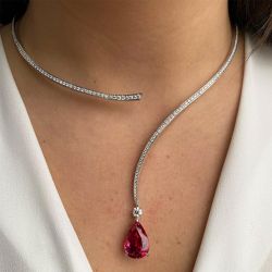 Unique Pear Cut Ruby Sapphire Pendant Open Necklace