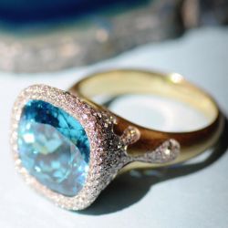 Two Tone Cushion Cut Aquamarine Sapphire Engagement Ring