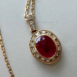 Golden Chain Oval Cut Ruby Pendant Necklace For Women