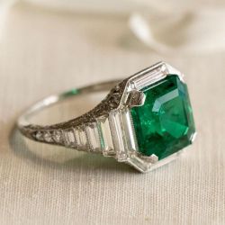 Halo Asscher Cut Emerald Sapphire Engagement Ring For Women