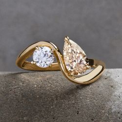 Golden Round & Pear Cut Champagne Sapphire Engagement Ring