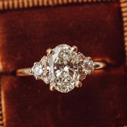 Rose Gold Oval Cut White Sapphire Engagement Ring For Women