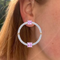 Circle Radiant Cut Pink Sapphire Stud Earrings For Women