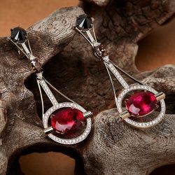 Unique Oval Cut Ruby Sapphire Drop Earrings For Women