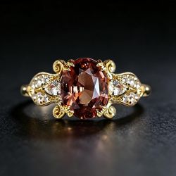 Art Deco Oval Cut Brown Sapphire Engagement Ring