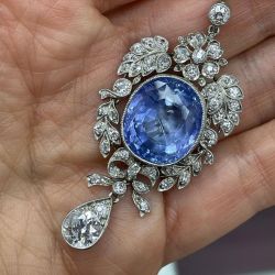 Art Deco Oval Cut Blue Sapphire Pendant Necklace For Women