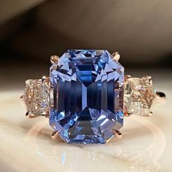 Rose Gold Emerald Cut Blue Sapphire Engagement Ring