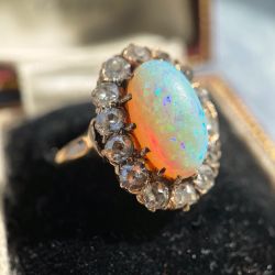 Vintage Halo Opal & White Sapphire Engagement Ring For Women