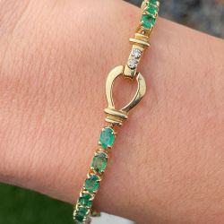 Golden Oval Cut Emerald Sapphire Tennis Bracelet For Women