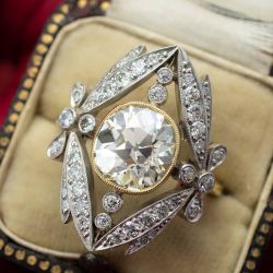 Art Deco Two Tone Cushion Cut White Sapphire Engagement Ring