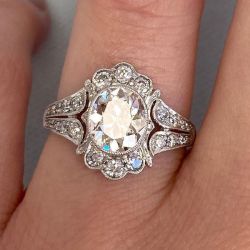 Art Deco Oval Cut White Sapphire Engagement Ring For Women