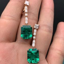 Golden Emerald Cut Emerald Sapphire Drop Earrings For Women