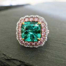 Halo Cushion Cut Emerald Sapphire Engagement Ring For Women