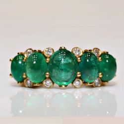 Golden Oval Cut Emerald Sapphire Engagement Ring For Women