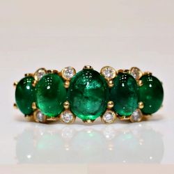 Golden Oval Cut Emerald Sapphire Engagement Ring For Women