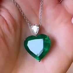 Classic Heart Cut Emerald Sapphire Pendant Necklace