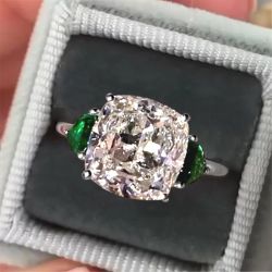 Classic Cushion Cut White & Emerald Sapphire Engagement Ring