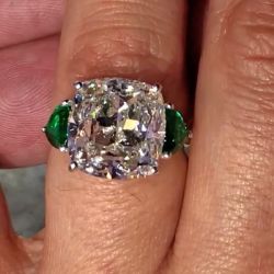 Classic Cushion Cut White & Emerald Sapphire Engagement Ring