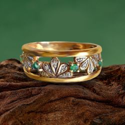 Art Deco Round Cut Emerald Sapphire Wedding Band For Women