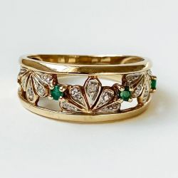 Art Deco Round Cut Emerald Sapphire Wedding Band For Women