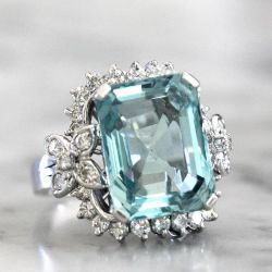 Art Deco Emerald Cut Aquamarine Engagement Ring For Women