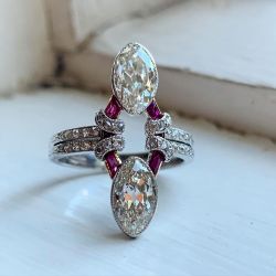Art Deco Marquise Cut White Sapphire Engagement Ring