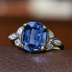 Vintage Cushion Cut Blue Sapphire Engagement Ring For Women