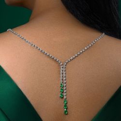Round & Pear Cut Emerald & White Sapphire Necklace