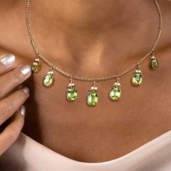 Art Deco Golden Emerald Cut Peridot Sapphire Necklace