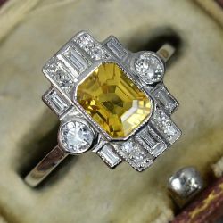 Vintage Emerald Cut Yellow Sapphire Engagement Ring For Women