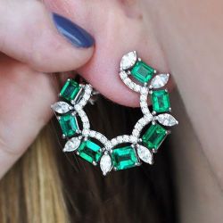 Unique Emerald Cut Emerald Sapphire Hoop Earrings For Women