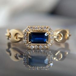 Unique Emerald Cut Blue Sapphire Engagement Ring For Women